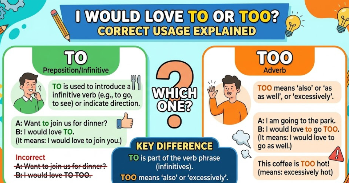 I Would Love To or Too? Correct Usage Explained